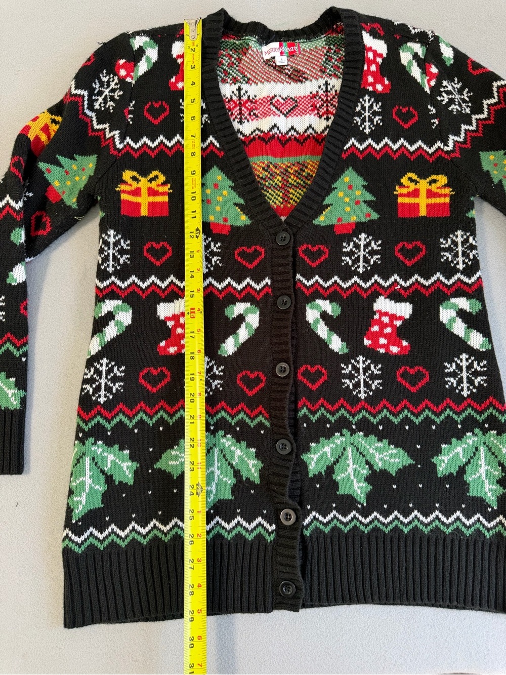 Vintage Merry Christmas Cardigan Large Women’s Ugly Sweater Button Down - Picture 5 of 8